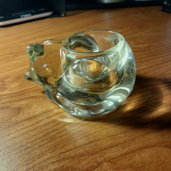 Vintage AVON SLEEPING CAT Clear Glass Votive Tealight Candle Holder 1980 4.5x2.5 - Picture 10 of 10